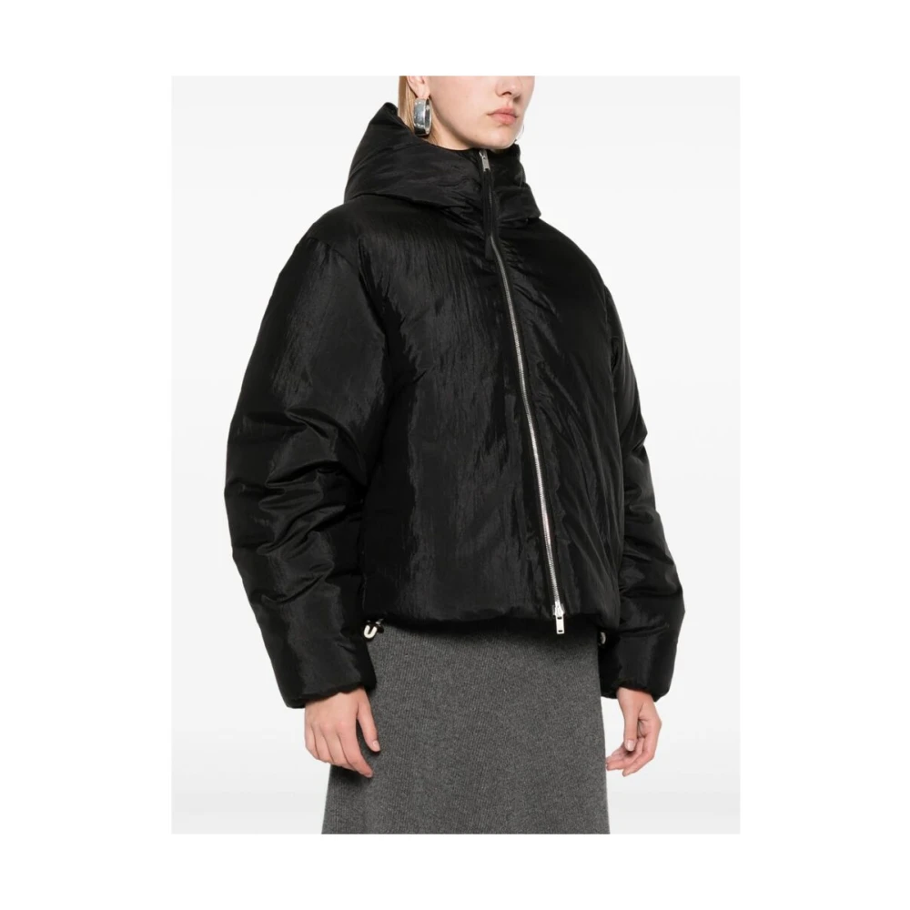 Jil Sander Zwarte Gewatteerde Donsjas Hoge Hals Black Dames