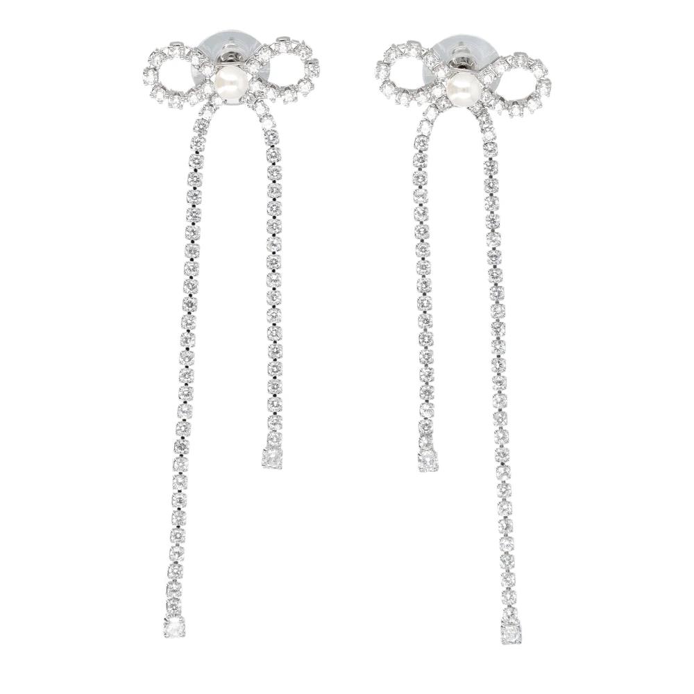 Self Portrait Crystal Droplet Bow Earring - Female - Earrings - Gray - One Size - Accessories
