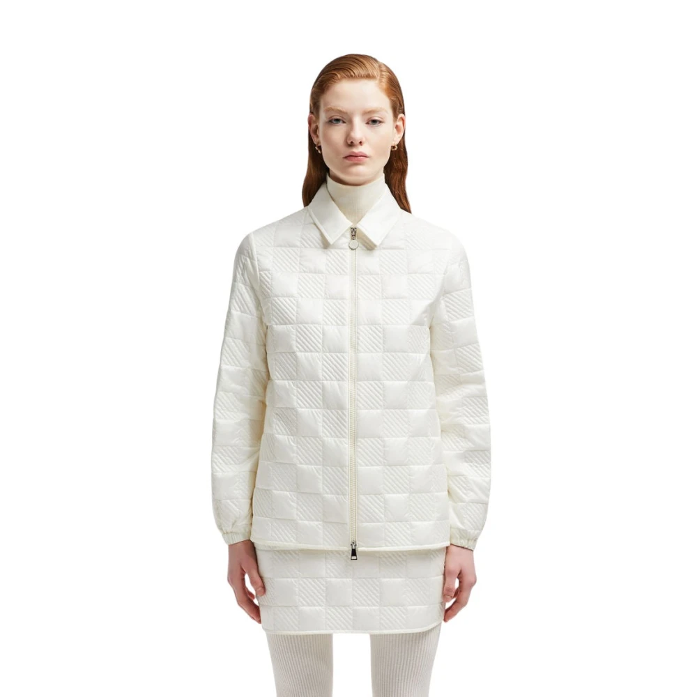 Moncler Gewatteerd Schaakbordpatroon Rits Shirt White Dames