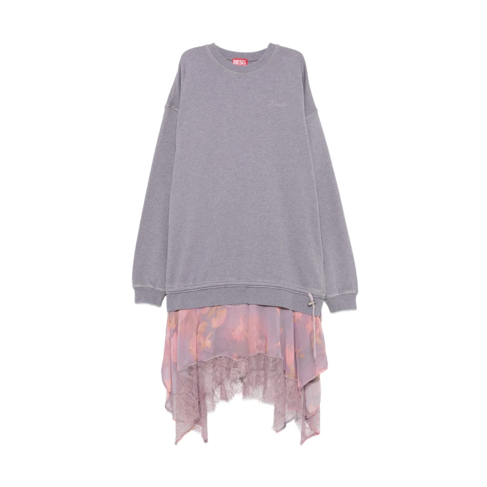 Diesel Vrouw Purper Kleedjes Dames, Paars, S, Midi Jurk Met Kantafwerking