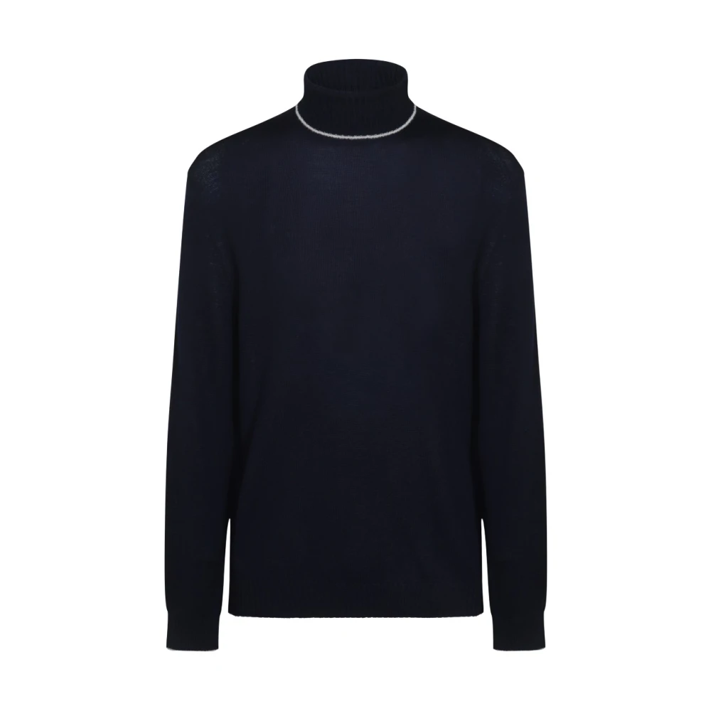 Eleventy Navy Blauwe Wollen Gebreide Trui Blue Heren