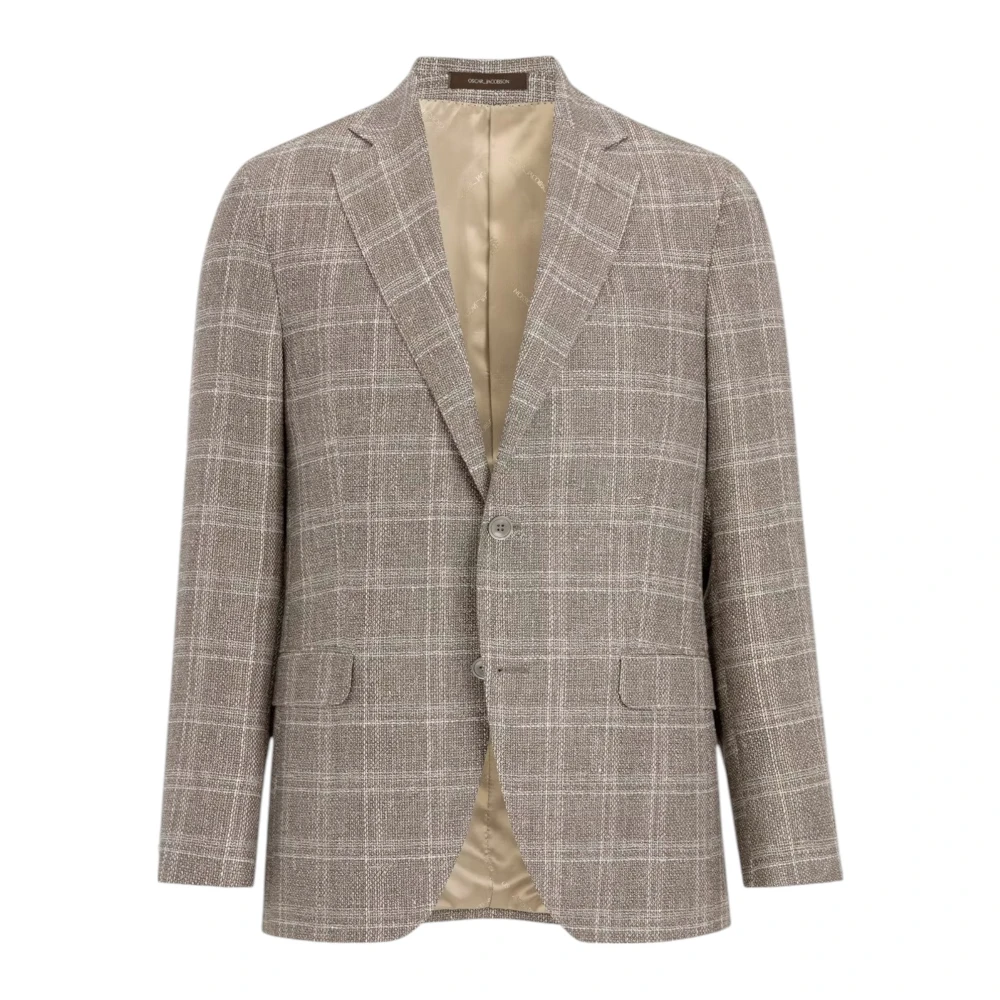 Oscar Jacobson Beige Geruit Gestreepte Blazer Regular Fit Gray Heren