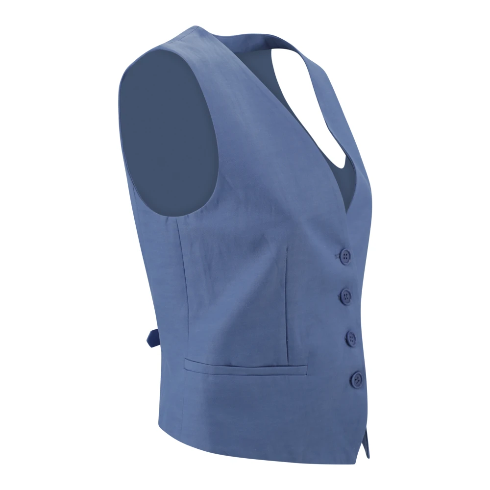 P.a.r.o.s.h. Blauwe Mouwloze V-hals Jas Blue Dames