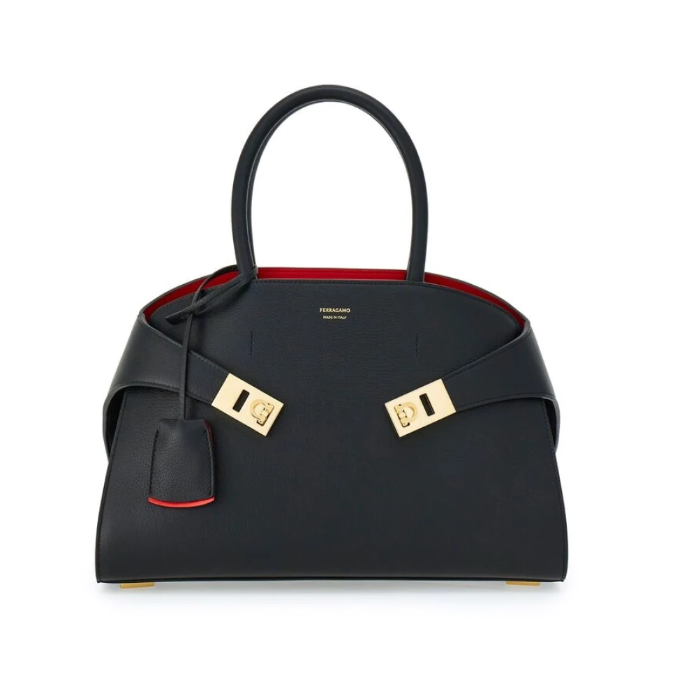 Salvatore Ferragamo Zwarte Leren Handtas met Gancini Plaque Black Dames