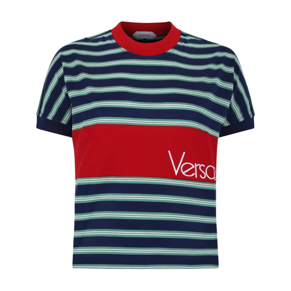 Versace Striped Logo Cotton T-Shirt - Female - T-Shirts - Multicolor - S - Tops