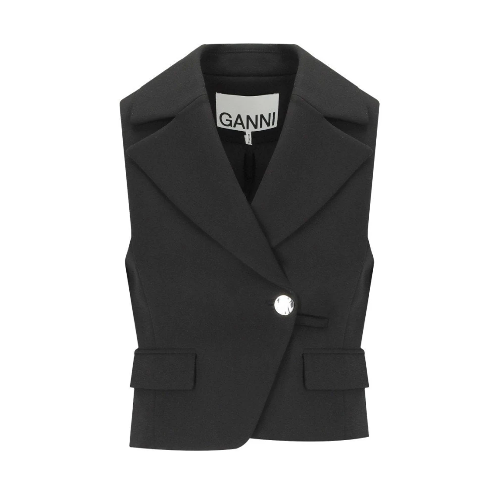 Ganni Women's Black Waistcoats, M, Crêpe Double-Breasted Vest
