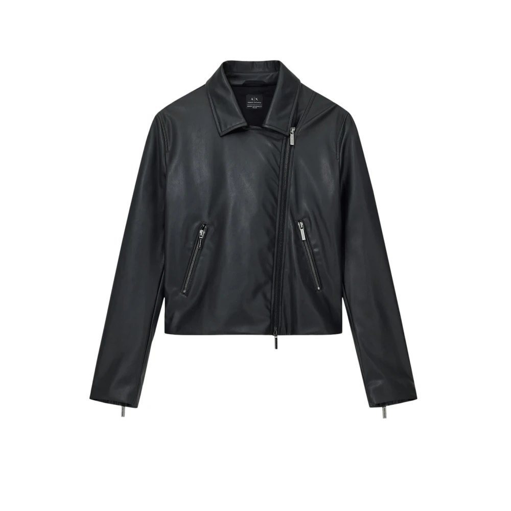 Armani Exchange Women's Black Light Jackets, Xs, Asymmetrical Zip-Up Jacket
