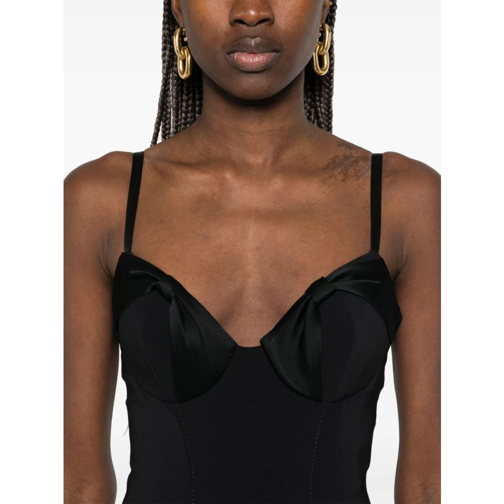 Elisabetta Franchi Zwarte Midi Jurk met Verstelbare Bandjes Black Dames