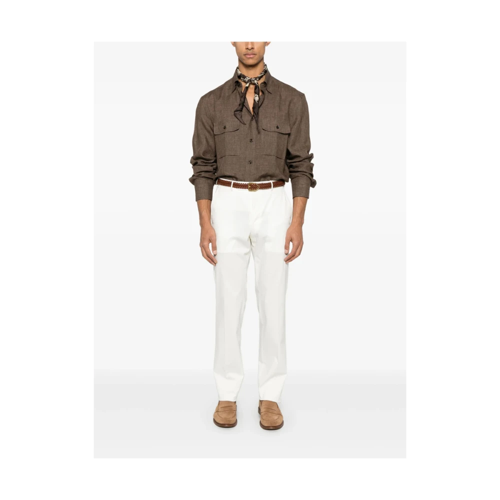 Brioni Bruine knoopshirt met zakken Brown Heren