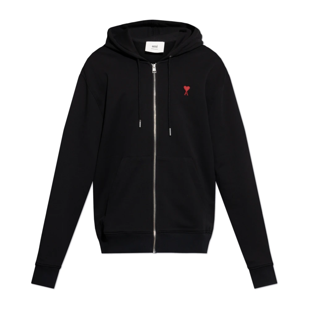 Ami Paris Mannelijk Zwart Hoodies & Sweatvesten Heren, 2XS, Katoen, De Coeur Zipped Hoodie