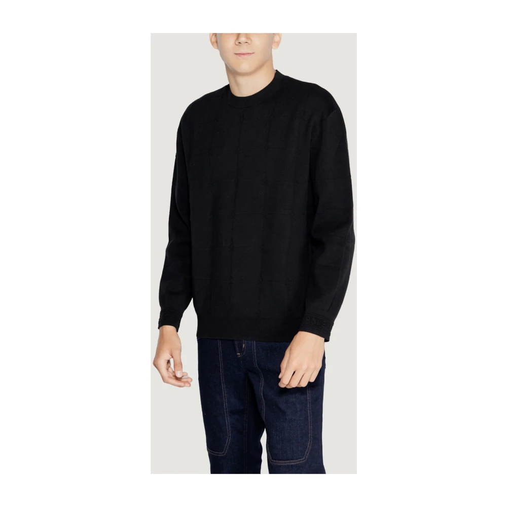 Emporio Armani Zwart Geruite Sweater Pullover Black Heren