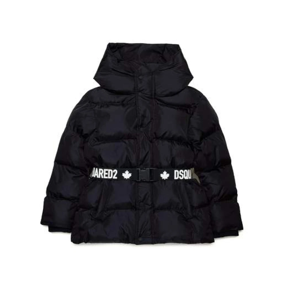 Dsquared2 Svart Quiltad Oversized Kappa med Bälte Black, Flicka