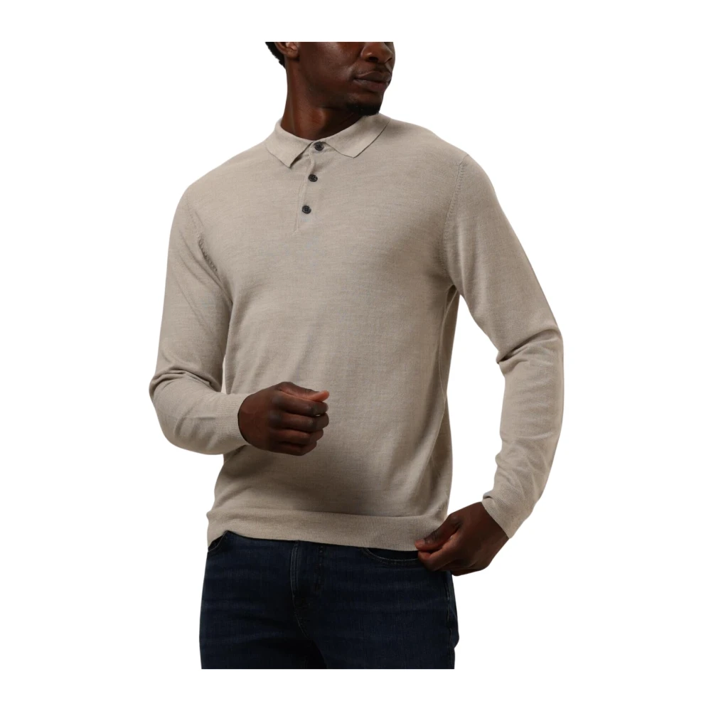Profuomo Heren Polo T-shirts Lange Mouw Beige Heren