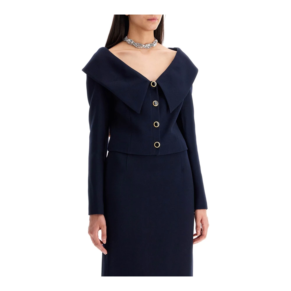 Alessandra Rich Off-Shoulder Wollen Blazer Blue Dames