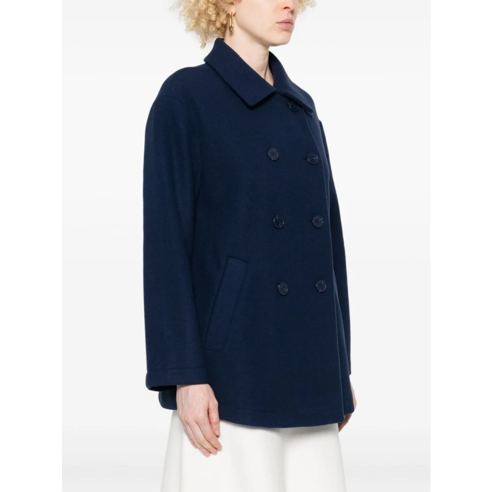 Emporio Armani Blauwe Flanellen Dubbel-Borst Jas Blue Dames