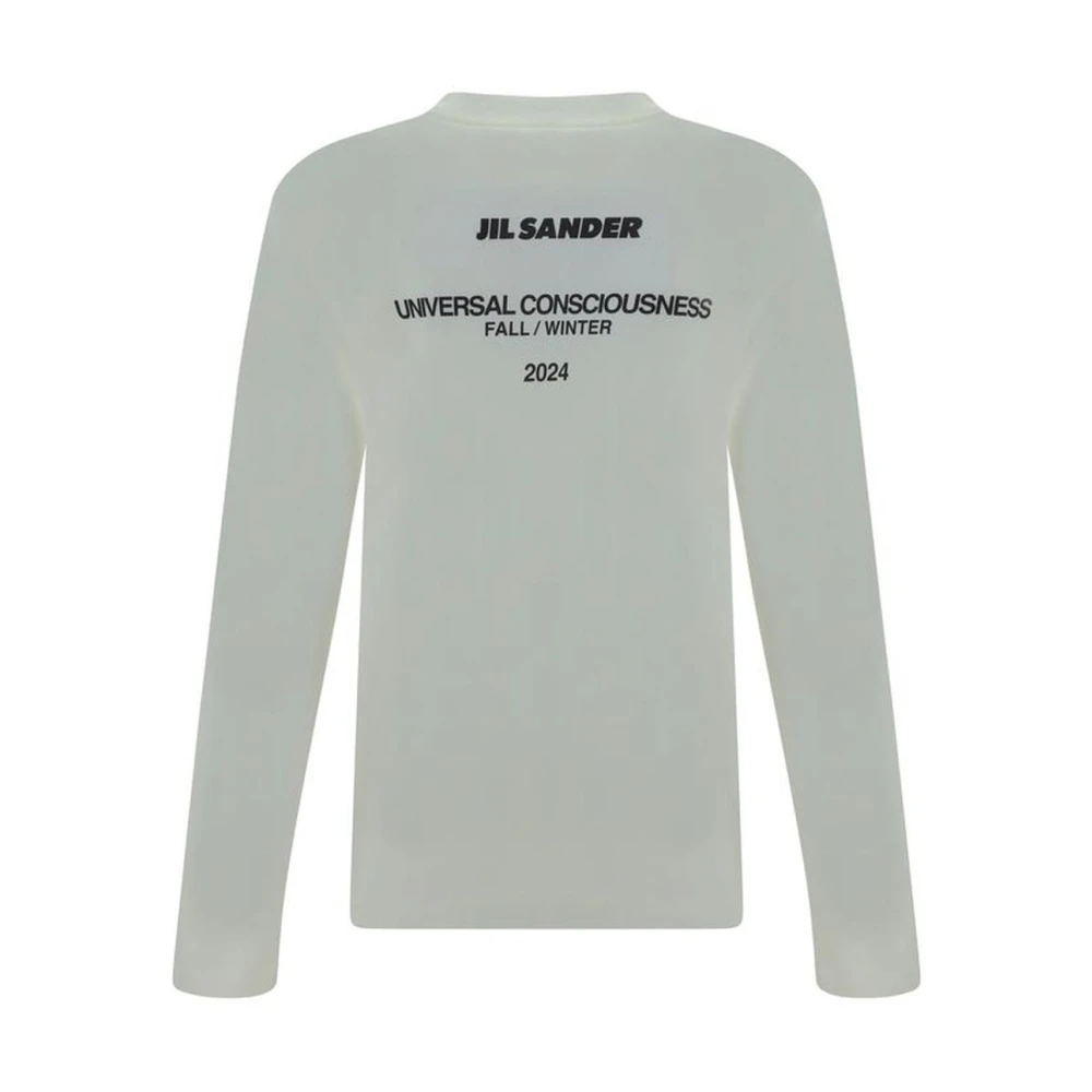 Jil Sander Monochrome Katoenen Trui met Geribbelde Ronde Hals White Heren