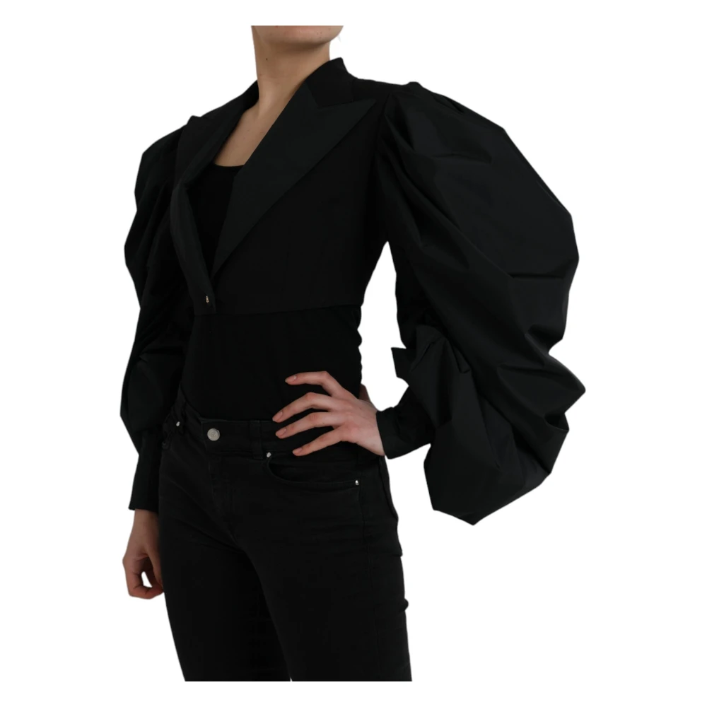 Dolce & Gabbana Zwarte polyesterjas met pofmouwen Black Dames