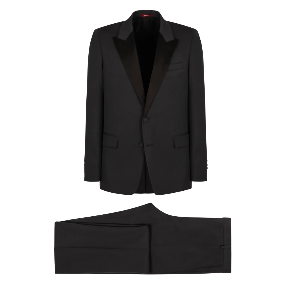 Gucci Men's Gray Single Breasted Suits, M, Wool Two-Piece Suit With Satin Collar