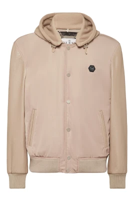 Nylon & Leather Varsity Bomberjacka med huva