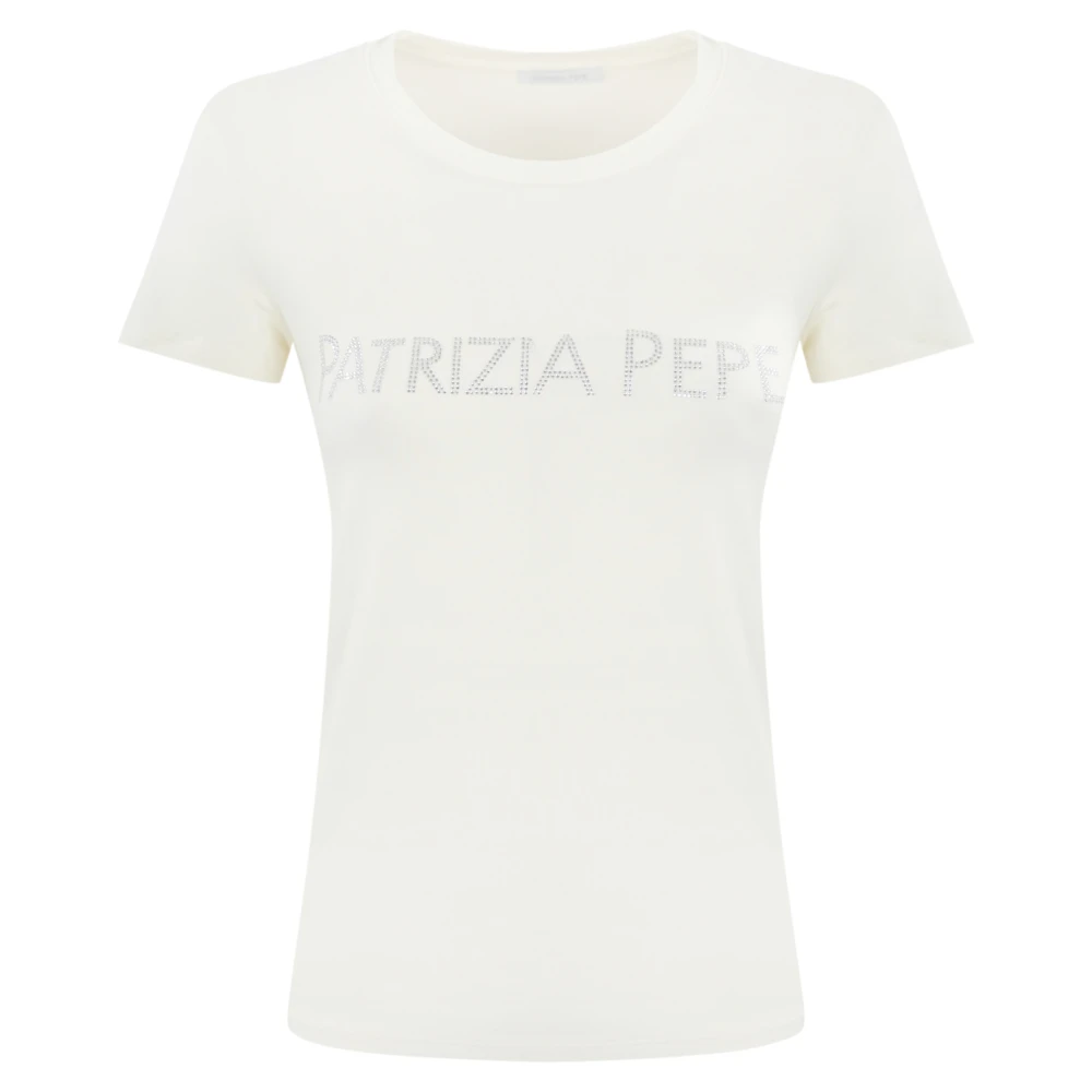 PATRIZIA PEPE Wit Logo T-shirt met Strass White Dames