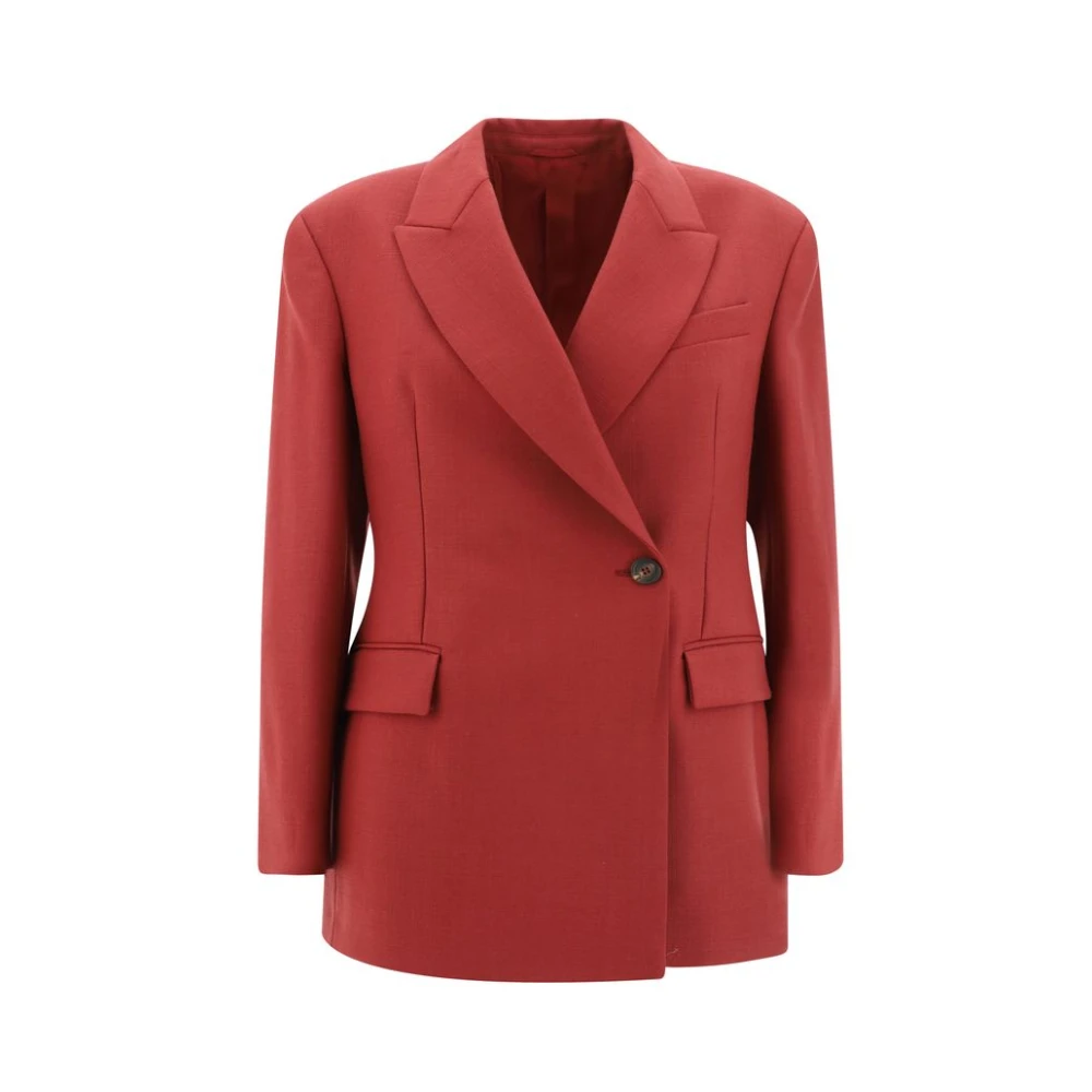 BRUNELLO CUCINELLI Wollen Blazerjas met Contrasterende Knopen Red Dames