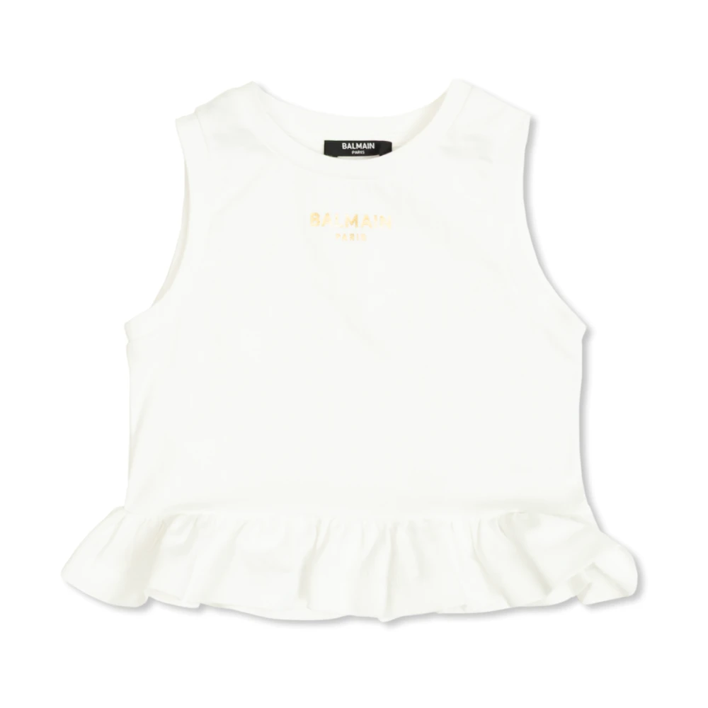 Balmain Unisex Kids White Frilled Top - Kids Sleeveless Tops - 8 Y - Kids