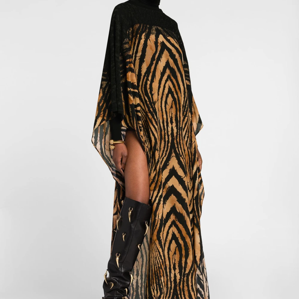 Roberto Cavalli Sicily Queen Print Kaftan Leopard Lace Multicolor Dames