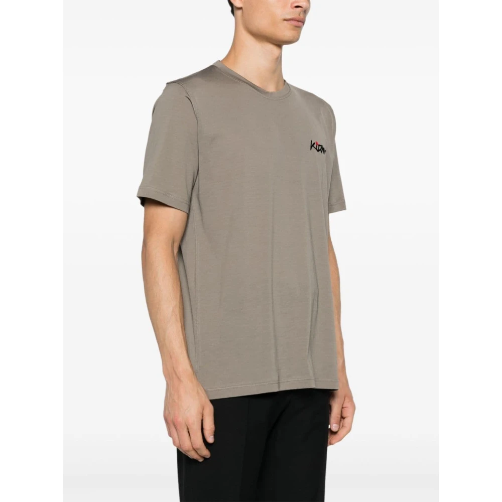 Kiton Grijze Flocked Logo Crew Neck T-shirt Gray Heren