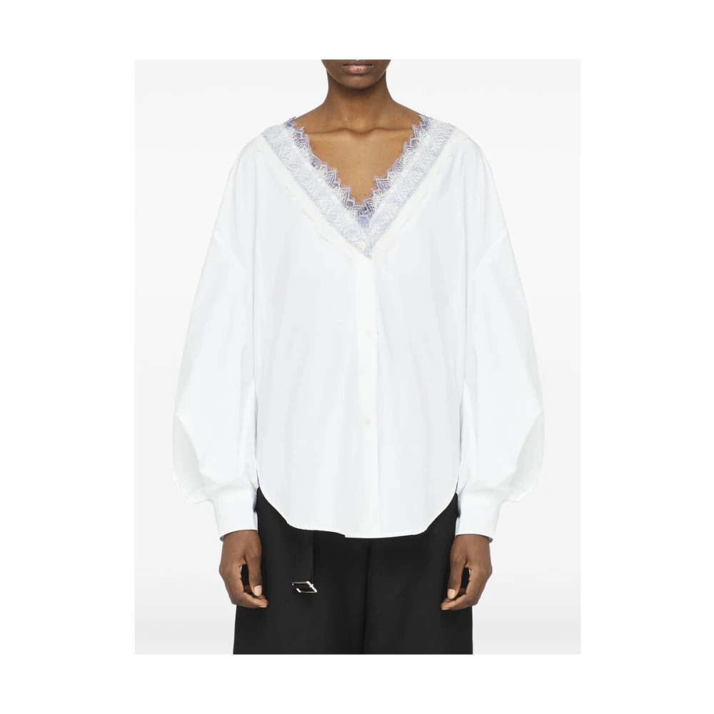JW Anderson Witte Kant Trim V-Hals Shirt White Dames
