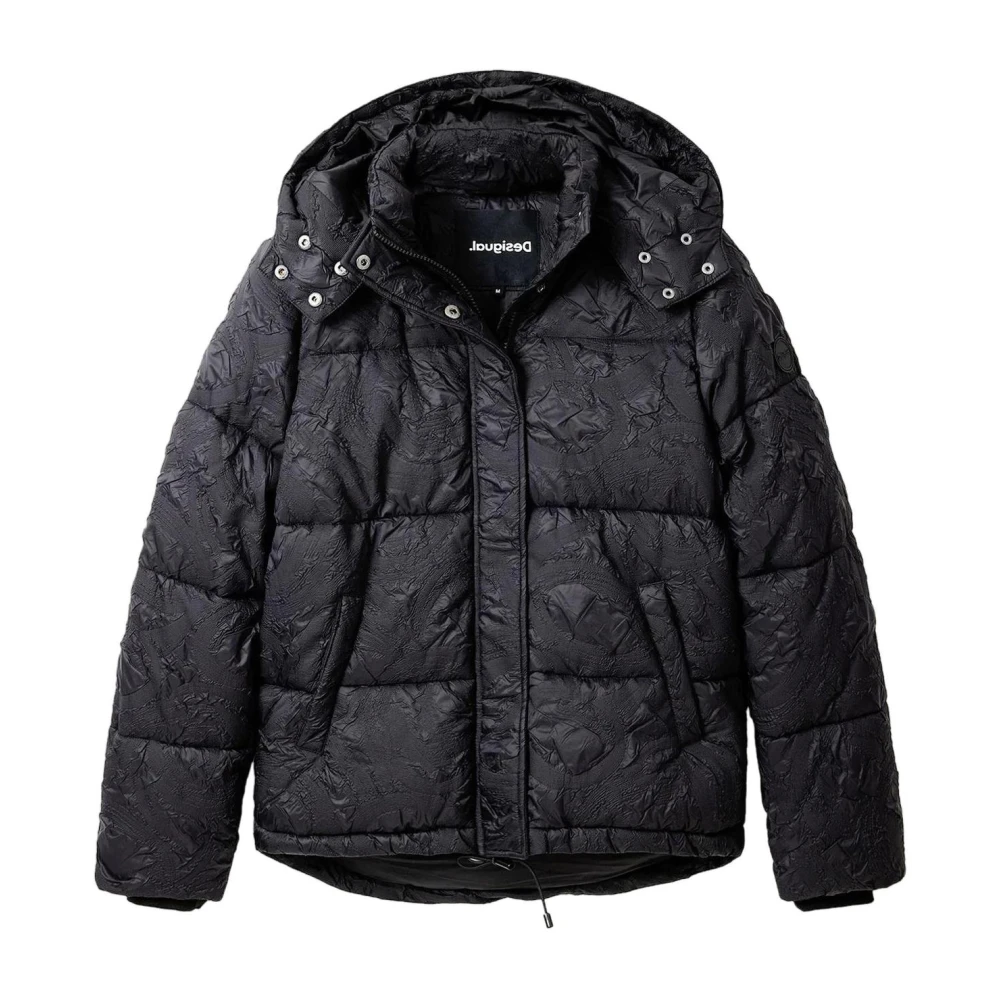 Desigual Women's Black Winter Jackets,, Hooded Jacket With Zip And Button Medium