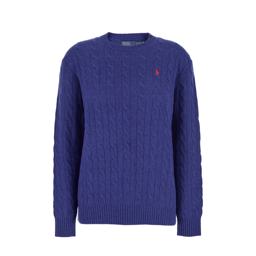 Polo Ralph Lauren Women's Blue Round-Neck Knitwear, Xs, Crewneck Jumper With Pony Embroidery