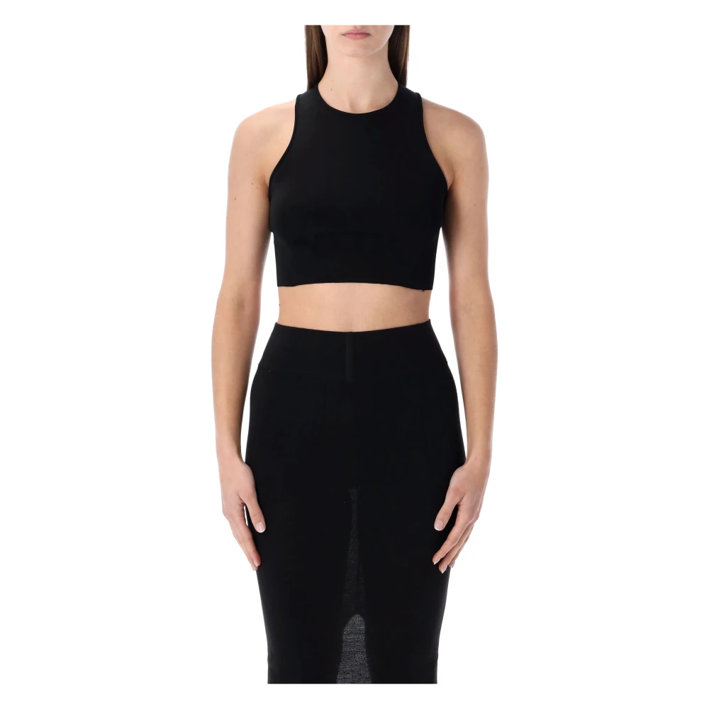 Rick Owens Women's Black Sleeveless Tops, M, Cropped Tank Top