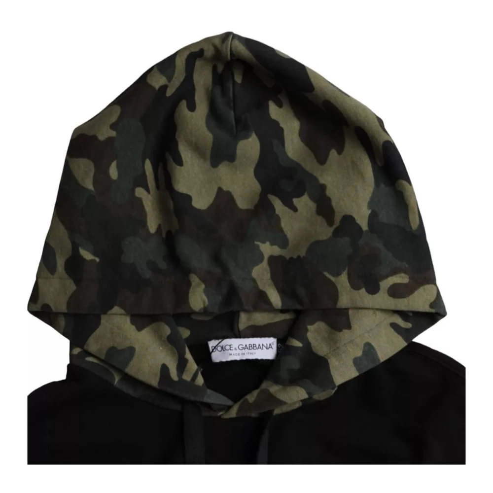 Dolce & Gabbana Camouflage Hoodie met Gerepareerde Mouwen Black Heren