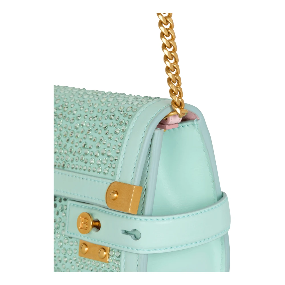 Balmain B-Buzz Pouch 23 in suède en strass Blue Dames