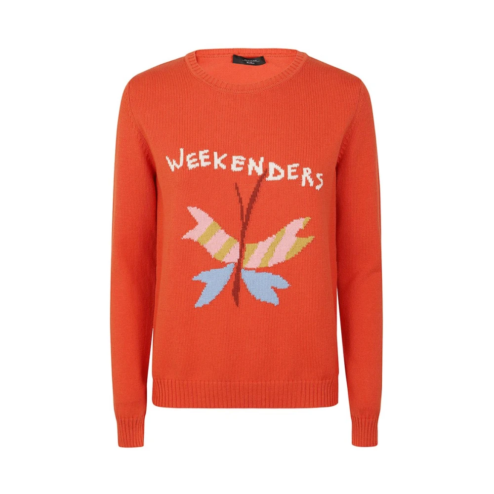 Max Mara Weekend Oranje Intarsia Crew Neck Sweater Orange Dames