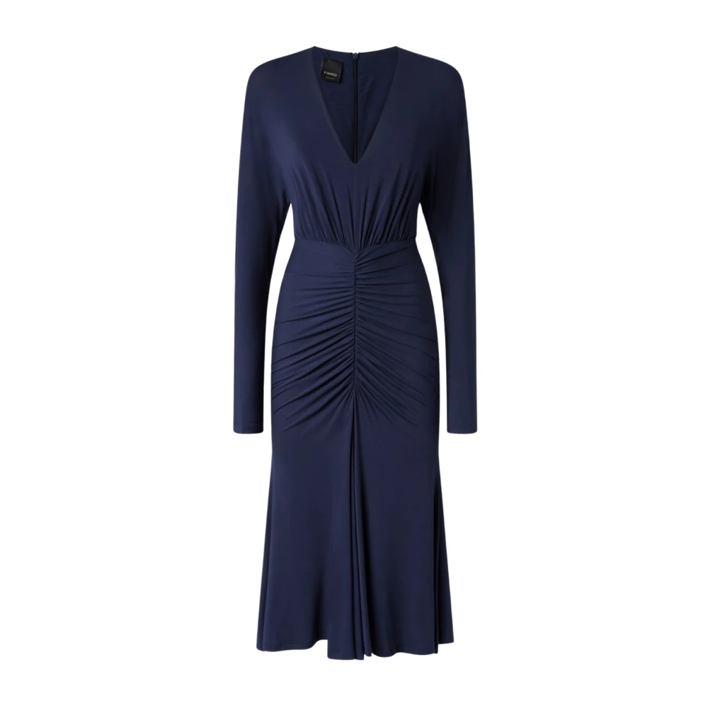 Pinko Blauwe Modal V-Hals Jurk Blue Dames