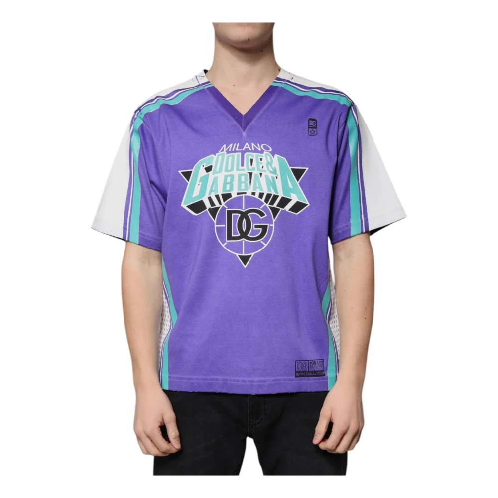 Dolce & Gabbana Purple Logo Jersey Cotton T-Shirt - Male - T-Shirts - Multicolor - 3XS - Tops
