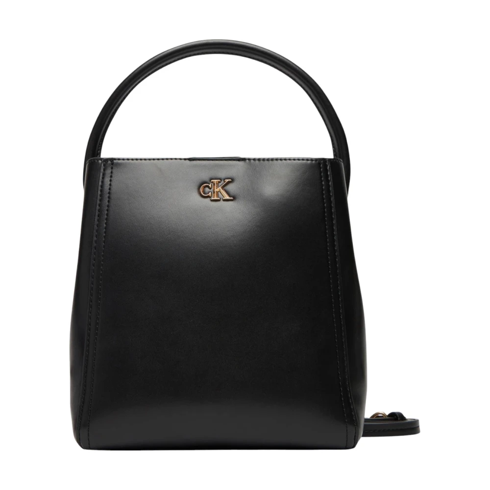 Calvin Klein Women's Black Monogram Logo Hardware Bucket Bag