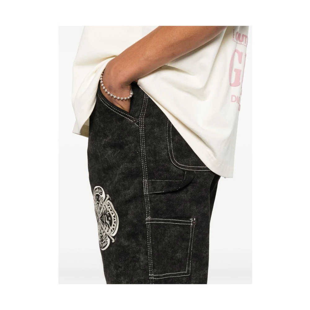 Honor The Gift Zwarte Acid Wash Flared Geknipte Broek Black Heren