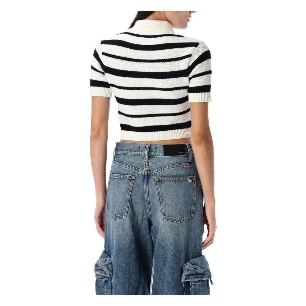 Amiri Gestreept Gebreid Poloshirt Black Dames