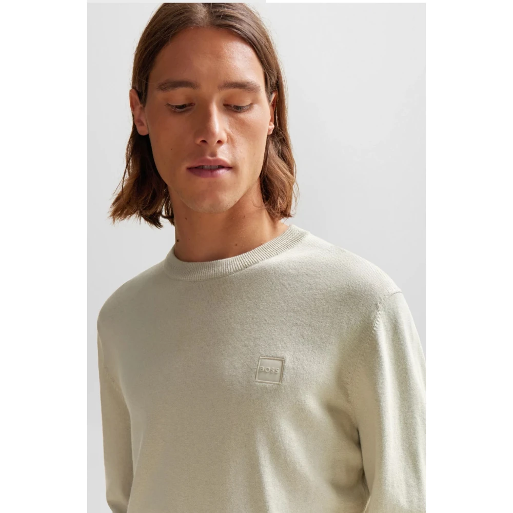 Hugo Boss Zachte Gebreide Trui met Logopatch Beige Heren