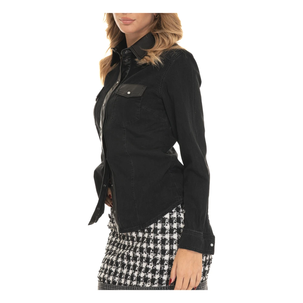 Liu Jo Blouse van jersey stof met leren afwerking Black Dames