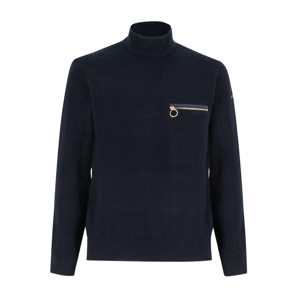 PAUL & SHARK Wol Trui met Ronde Hals en Gouden Rits Blue Heren
