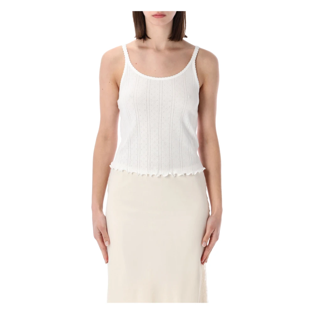 Róhe Women's White Sleeveless Tops, L, Tank Pointelle