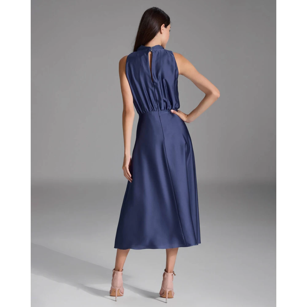 Swing Satijnen Midi Jurk Blue Dames