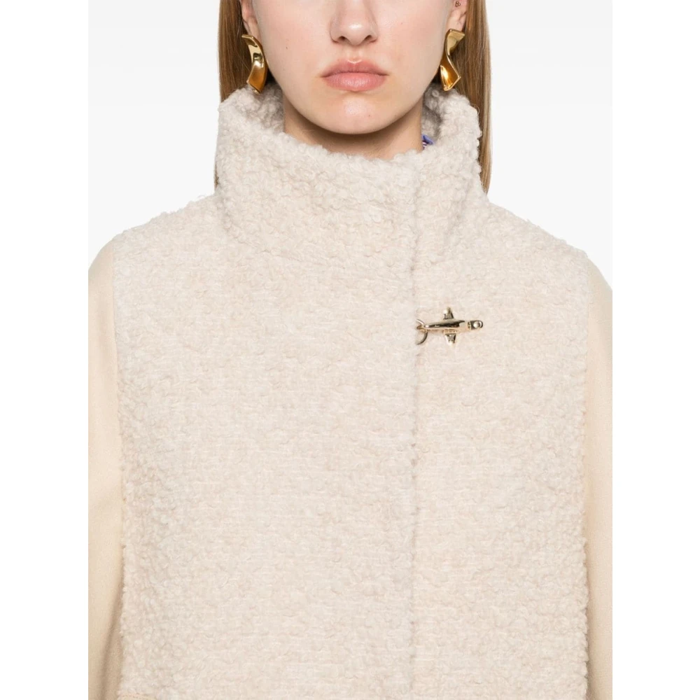 Fay Beige Bouclé Jas met Gancini Gesp Beige Dames