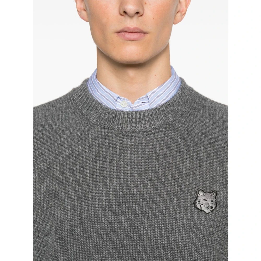 Maison Kitsuné Vos Hoofd wol trui grijs Gray Heren