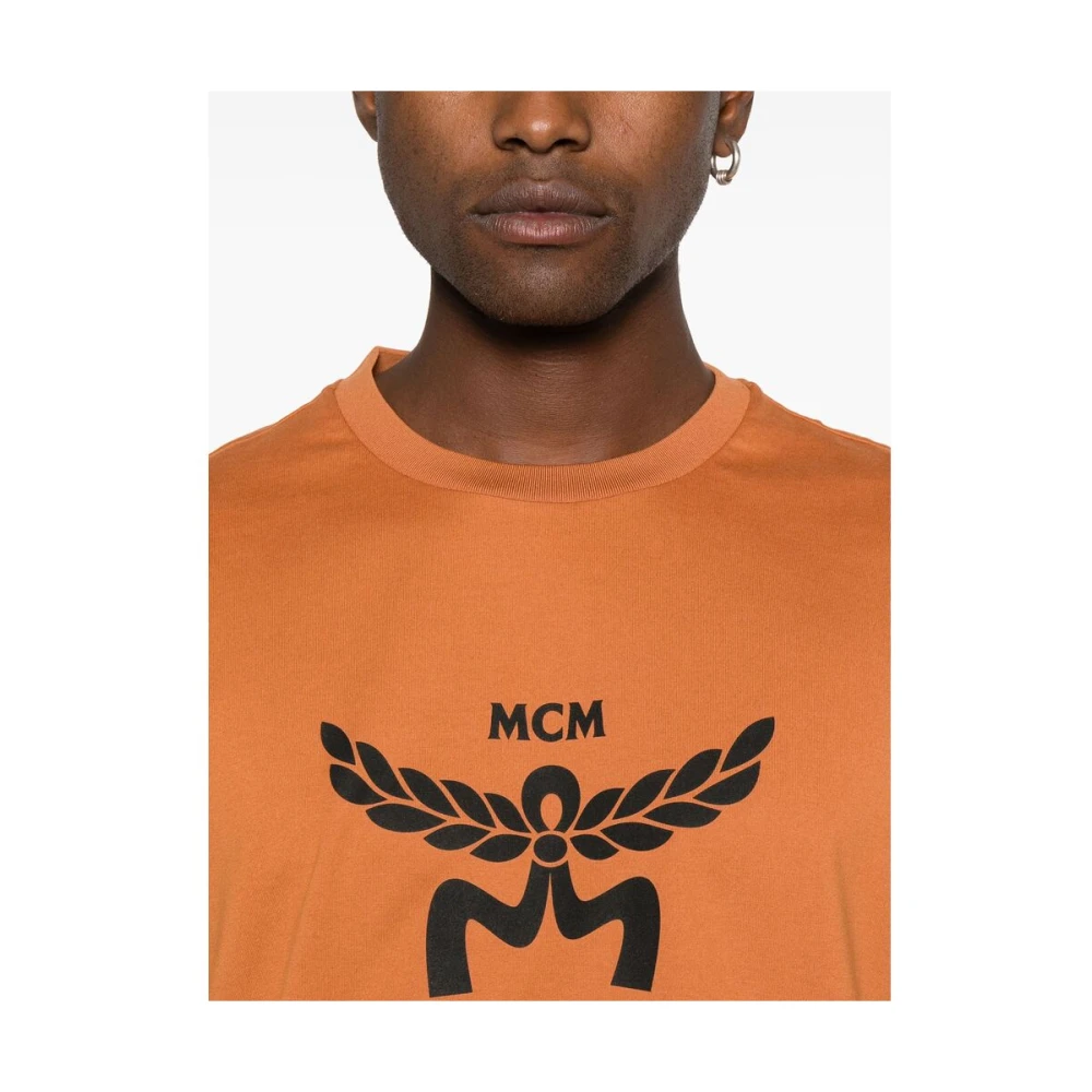 MCM Bruin Logo Print Crew Neck T-shirt Orange Heren