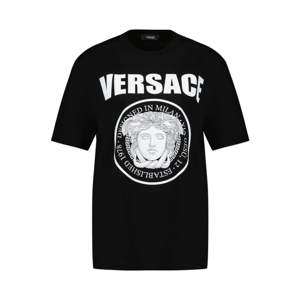 Versace Mannelijk Zwart Tops Heren, Xl, Katoen, Medusa Rock Katoenen T-Shirt