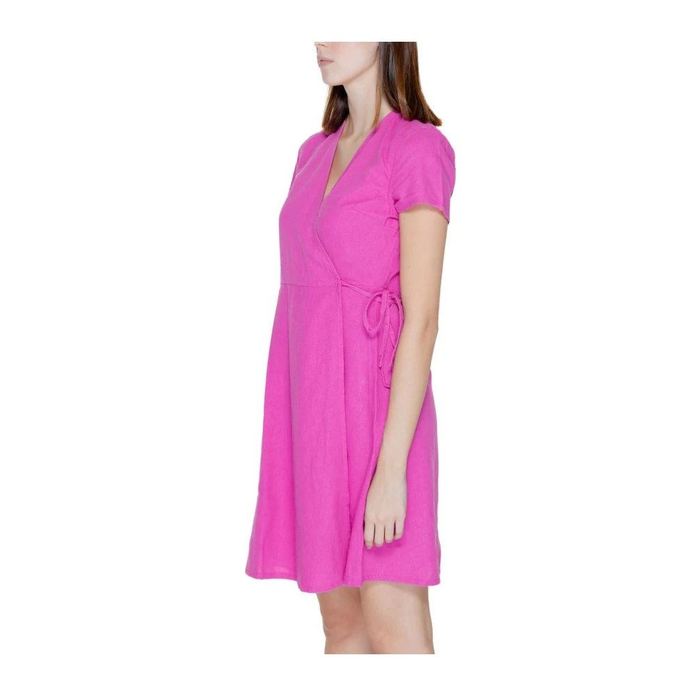 Only Linnen Blend Midi Jurk Lente Zomer Pink Dames